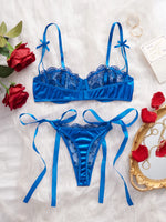 Lady Floral Embroidery Lingerie Set Women Sheer Bra and Brief Underwear Set Satin Sexy Intimates Underwear