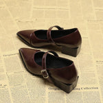 Mid-length Single Shoes Spring and Summer New Fashion Belt Buckle Pointed Toe Comfortable Shallow Toe Leather Shoes