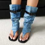 2025 Brand Plus Size 48 Trendy Denim Blue Gladiator Sandals Women Chic Black Chunky HeelsFashion Comfy Walk Summer Boot Shoes