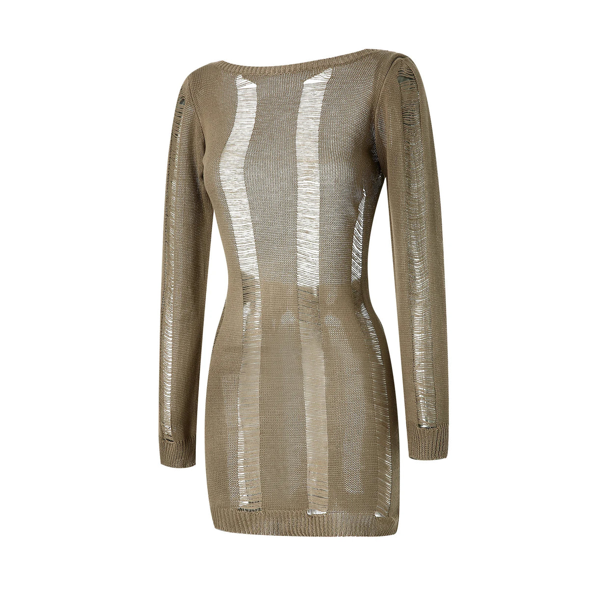 Women Autumn Ripped Knit Dress Long Sleeve Backless Bodycon Mini Dress Summer Fall Club Sexy E-Girl Dresses Female