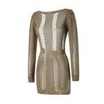 Women Autumn Ripped Knit Dress Long Sleeve Backless Bodycon Mini Dress Summer Fall Club Sexy E-Girl Dresses Female