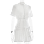 FDYOUI New 2026 Summer Zip-up Corset Playsuits Women Casual Short Sleeve Sports Fitness Overalls One Piece Tunics Yoga Bodysuit