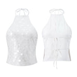 Women’s Backless Sequin Vest Summer Slim Fit Halter Tank Tops Summer Club Party Sexy Sleeveless Shirts Streetwear