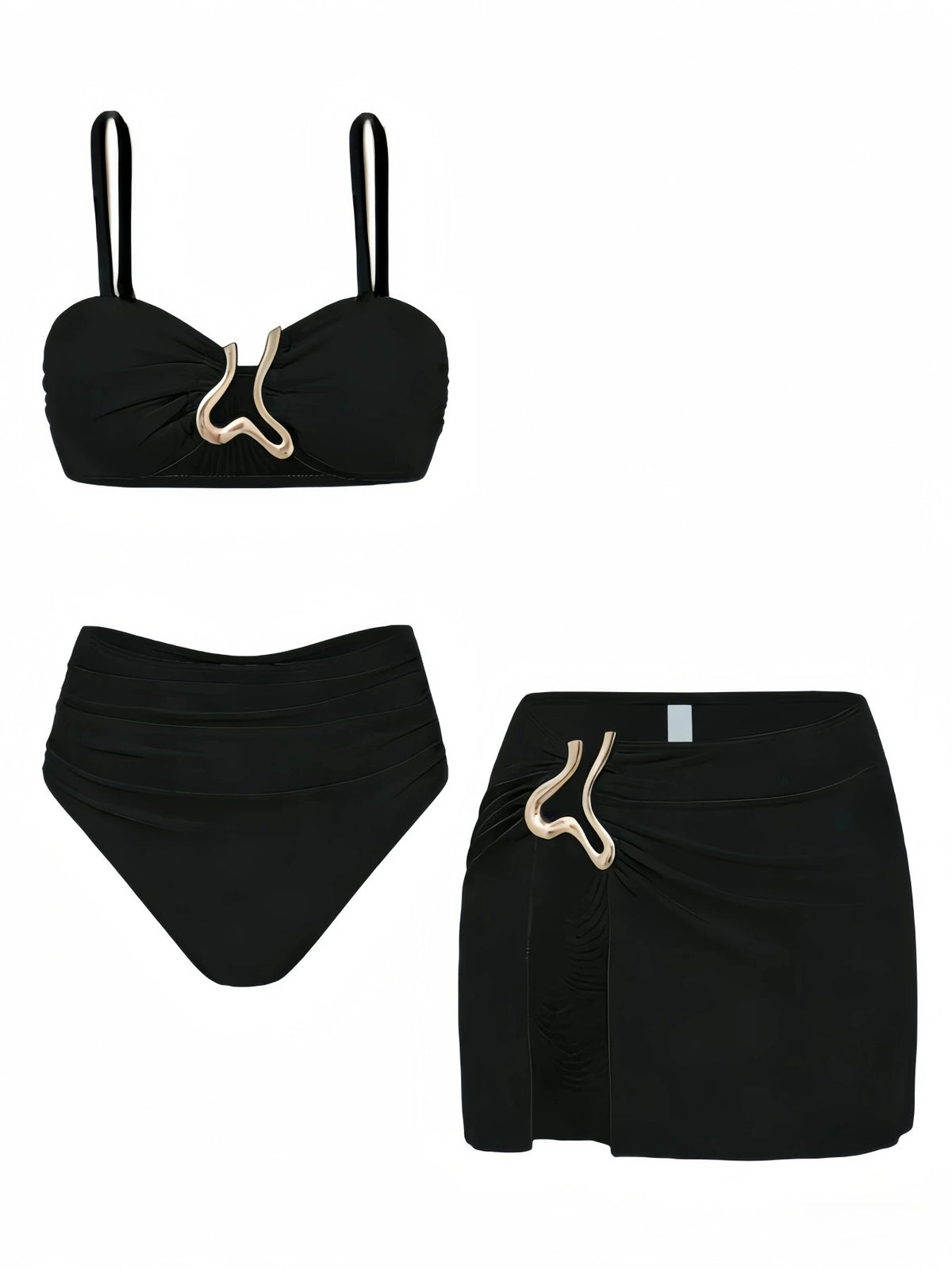 Sexy Detachable Shoulder Bikini Set Women Brown Metal Push Up High Waist Swimsuit 2026 Beach Bathing Suit Skirt 3 Piece Swimwear