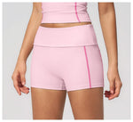 Quick Dry Contrast Color Yoga Shorts 2026 Tights Hip Lifting Workout Fitness Leggings High Waist Folded Running Athletic Shorts