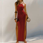 Sexy High Slit Crochet Knitted Tunic Beach Cover Up Long Dress Cover-ups Beach Dress Beach Wear Sarong Beachwear Female Women