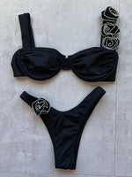 3D Flowers Underwired Brazilian Bikini Women Thong Swimwear Female Swimsuit Two-pieces Bikini Set Push Up Bathing Suit Swim