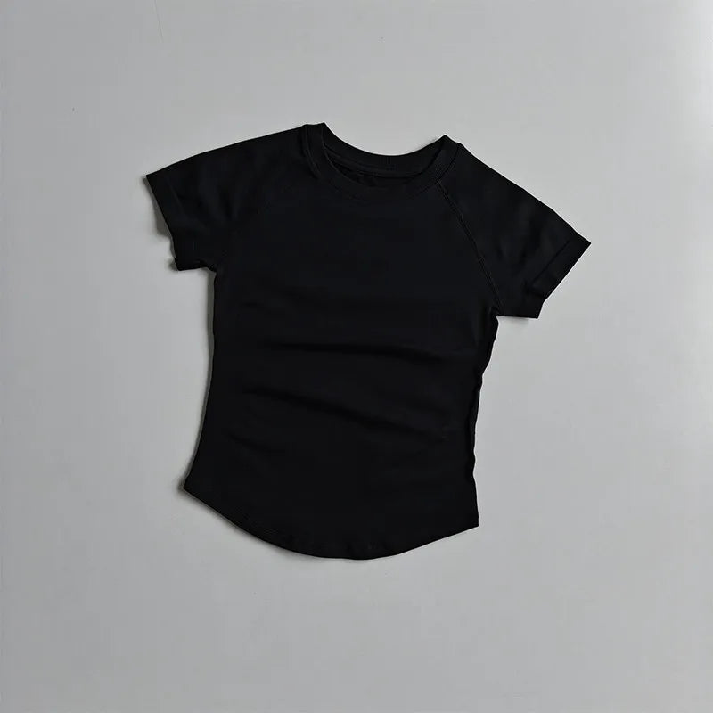 Women's Quick-Drying Short-Sleeved Yoga Sports T-Shirt Summer Outdoor Fitness Running Gym Training Wear Comfortable Breathable G