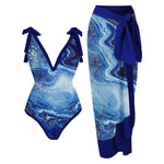 2 Pieces Retro Printed Swimsuit With Cover Up Sexy Women Swimwear 2025 V Neck Bikinis Female Biquini 3XL Bodysuit Beachwear
