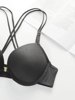 Women's Front Button Back Cross Strap Bra Set Gathering Push Ups Solid Color Lace Sexy Daily Comfort Casual Underwear Set A2159
