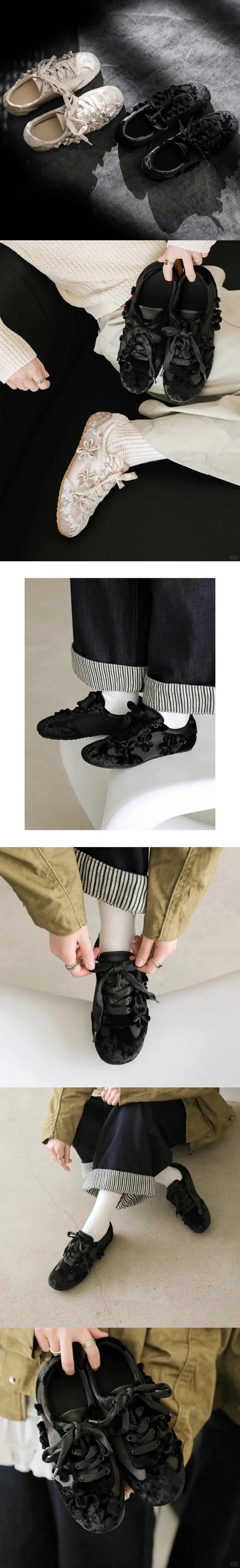 2026 Summer Gary Cute Flowers Ballet Flats Shoes Women Black Sweet Casual Sneakers Shoes Trainers Comfy Walk Daily Footwear