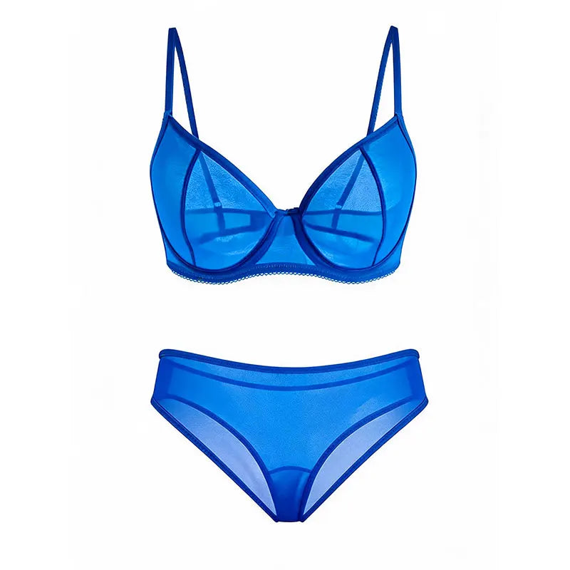Sexy Ultra-Thin Fully Transparent Alluring Lingerie with Underwire, No Padding, Beautiful Back Bra, Hot Girl Push-Up Bra Set