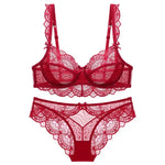 MOYISU Pure Desire Lace Bra Set Women Sexy Anti-Sag Push Up Bralette Sheer Underwear for Big/Small Chest Comfort Support