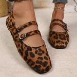 Women Suede Square Toe Double Strap Mary Jane Flats Buckle Slip‑On Soft Flat Shoes Large Size Casual Office Ladies Shoes