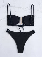 DEKA U Neck Wrinkled Crinkled Bikini Women Swimwear Female Swimsuit Two-pieces Bikini set High Cut Bather Bathing Suit Swim
