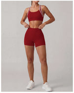 Summer 2 Pieces Yoga Sets Women Color Contrast Back I-shaped Shockproof Sports Bra High Waist Shorts Gym Fitness Suit Tracksuit