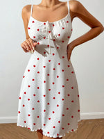 Women’s Heart Print Nightdress Sexy Spaghetti Strap Pajama Dress Sleeveless Lace-Up Cute Slim Fit Sleepwear