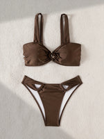 Sexy Brown Bikini 2025 Padded Bandeau Swimsuit Female Swimwear Women Thong Bikinis Set Bather Beachwear Bathing Suit Holiday
