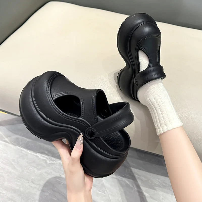 Korean style Platform Clogs For Women Indoor Street Shoes Thick Sole Female Leisure Slippers Close Toe Girls Mary Jane Sandals