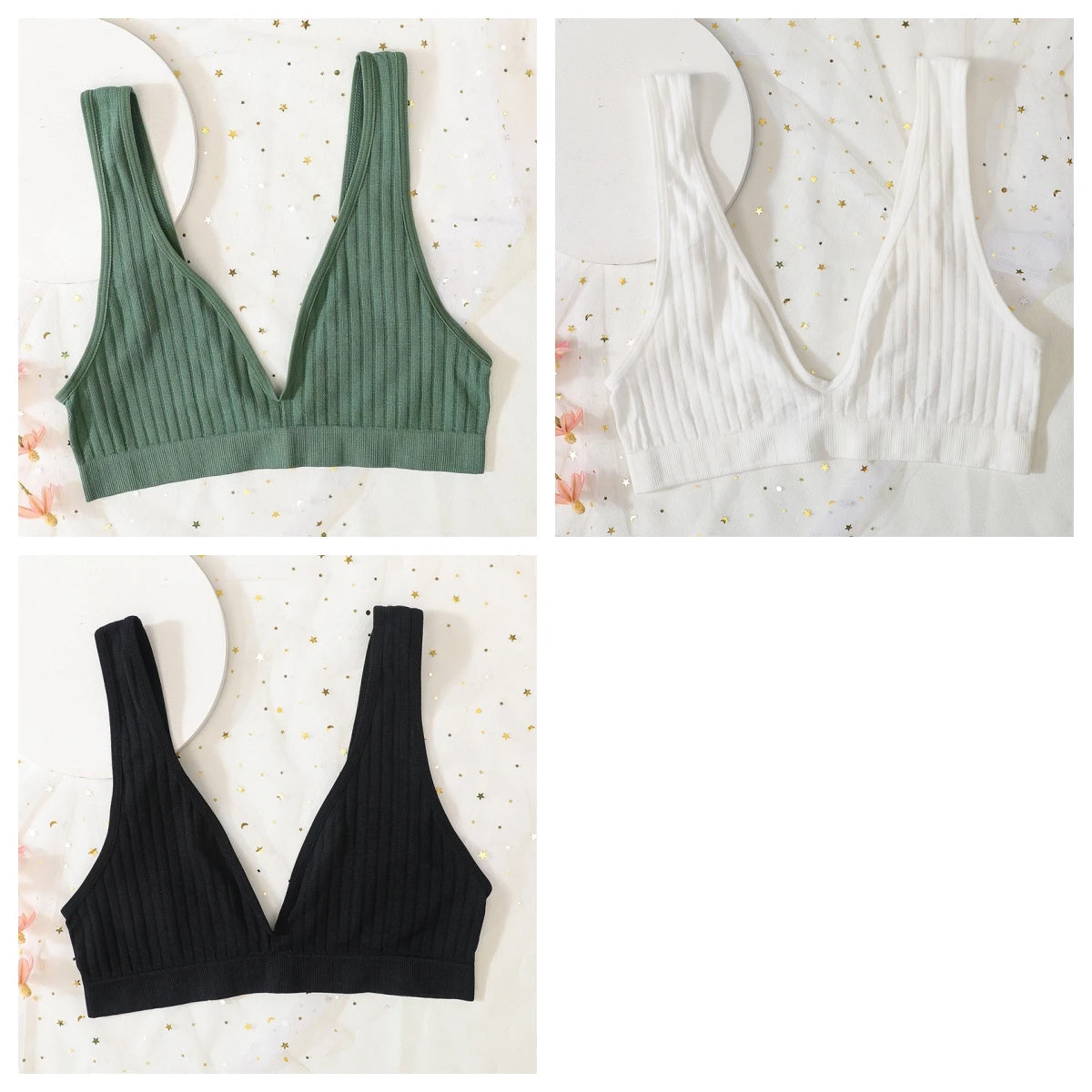 3pcs/lot Seamless Bra Push Up Bras For Women Deep V-neck Bralette Sexy Lingerie Female Low Back Sleep Underwear Unlined Crop Top