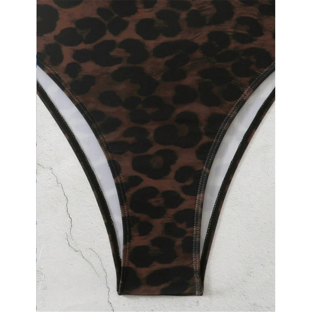 S - XL New Leopard Printed Bandeau Women Swimwear One Piece Swimsuit Female High Leg Cut Monokini Bather Bathing Suit Swim V8051