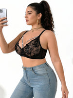 Women Plus Size Lace Bra Deep V Neck Sexy Rhinestone Strap Bralette For Big Fat Girls Comfortable Underwear For Big Breasts 3087