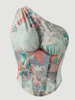 Wind Waist Cinching Three-Dimensional Slim Fit Underwire Small Strap Printed Sexy Fishbone Bra Vest Top Casaul Elegant IHOD