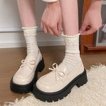 2025 Bowknot Decor Platform Loafers Women Fashion High Heel Jk Pu Leather Shoes Woman Korean Slip On Thick Sole Shoes Female