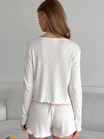 Women's Pajamas Set Soft Comfortable Knitted Long Sleeve Top Shorts Loungewear Heart Print Comfortable Homewear