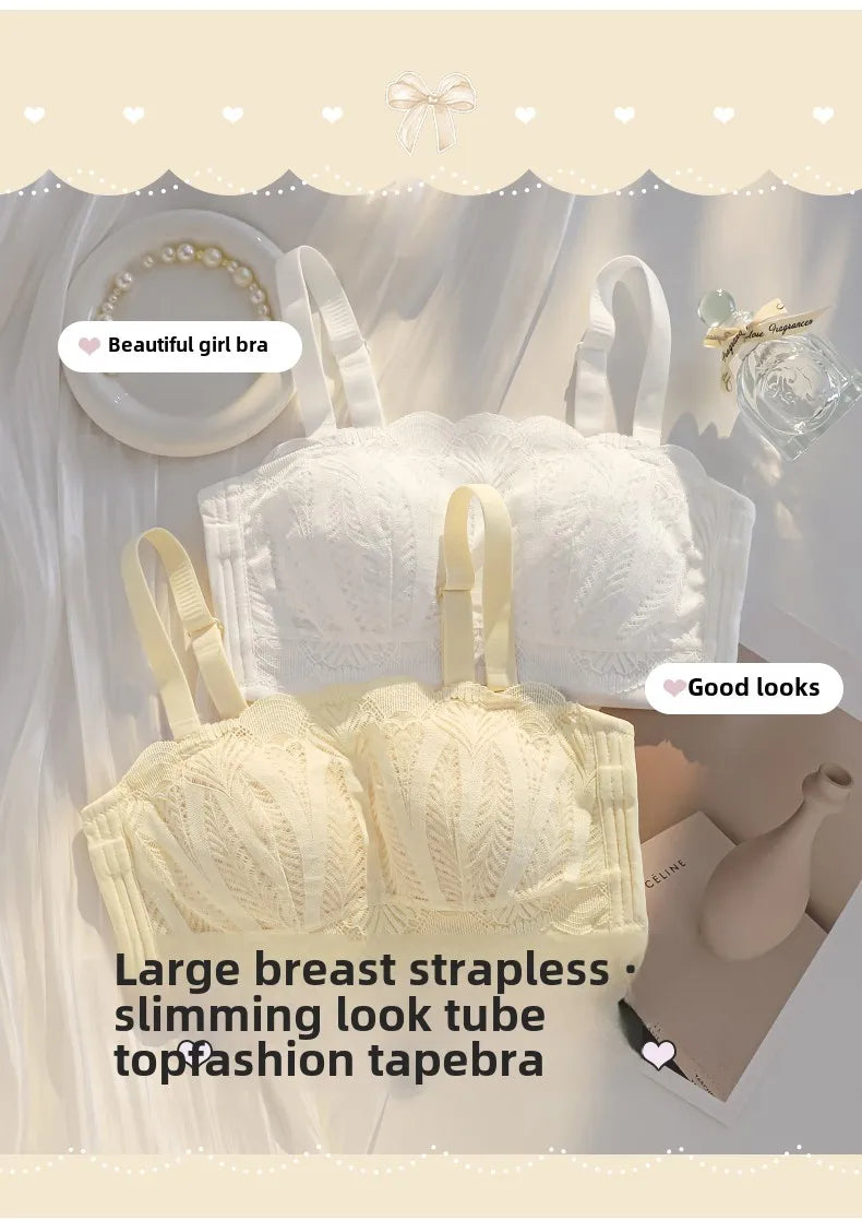 MOYISU Strapless Bra Women with Large Breasts and Small Non-slip Pull-up Breast Anti-sag Summer Slim Bra