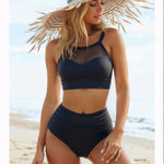 2026 Sexy Strappy Bikini High Waist Swimsuit Women Black Mesh Swimwear Female Bathers Bathing Swimming Suit Padded Beachwear