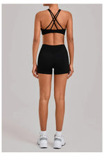 Women's Nude Yoga Sets Sports Cross Beauty Back Bra Hip-lifting Slim Fit Shorts Suits Running Fitness Workout Gym Sets