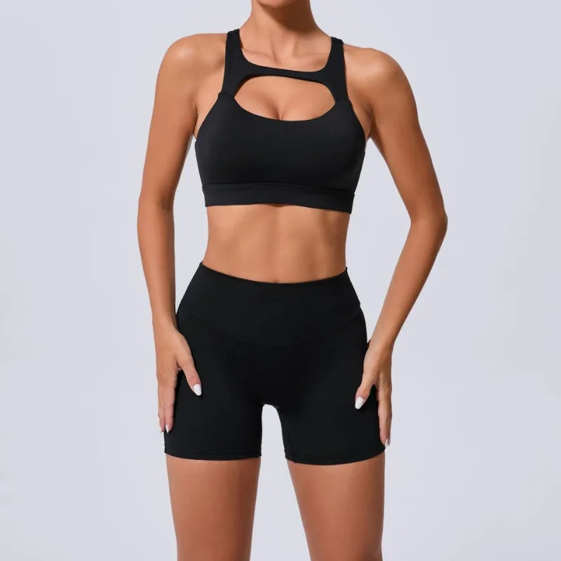 Seamless Yoga Sets Sports Fitness Peach Hip-lifting Pocket Shorts Cross Beauty Back Vest Suits Workout Gym Shorts Sets for Women