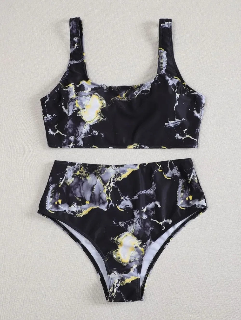 Sport Bikini Set Sexy Women Swimsuit Push Up High Waist Marble Blooming Print Swimwear Female Bathing Suit Banadores Mujer 2026