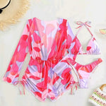 2024 New Swimsuit 3 Pcs Set Thong Bikini with Rompers Womens Jumpsuit Beach Wear Print Swimwear Sexy Bathing Suit Pool Beachwear