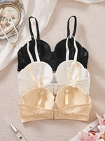3PCS Women Demi Cup Lace Bra Detachable Straps Underwire Push Up Brassiere Sexy Stylish Strapless Lingerie