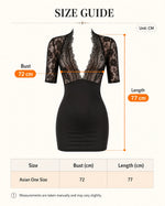Women Lace V Neck Lingerie Nightgown 2PCS Set Bodycon Mini Dress Matching Briefs Black Sleepwear Lounge Dress