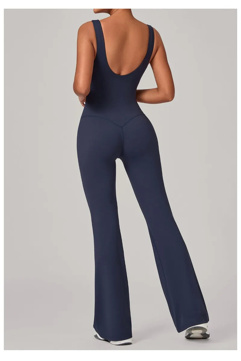 Women's Seamless Yoga Jumpsuits Sports Fitness Sleeveless Hip-lifting Flared One-piece Workout Gym Training Slim Fit Bodysuits