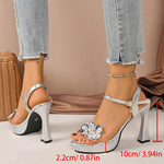 Luxury Rhinestone Decor High Heels Sandals Women Fashion Ankle Buckle Platform Gold Sandals Woman Party Wedding Shoes Size 41