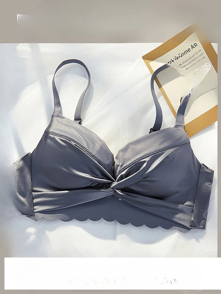 MOYISU Lingerie Women's Small Chest Gathering Summer No Underwire Retraction Breast Anti-sag Flat Bra Cover Underwear Set