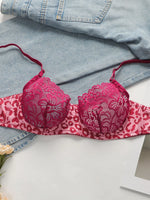 Women's sexy pink leopard print lace bra thin, breathable with steel rims push up bra daily close fitting underwear set A3131