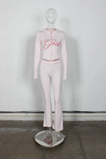 2026 New Women Ins Fashion Solid Color Sexy Straight Shoulder Contrast Stitch Long Sleeve 2 Piece Outfit
