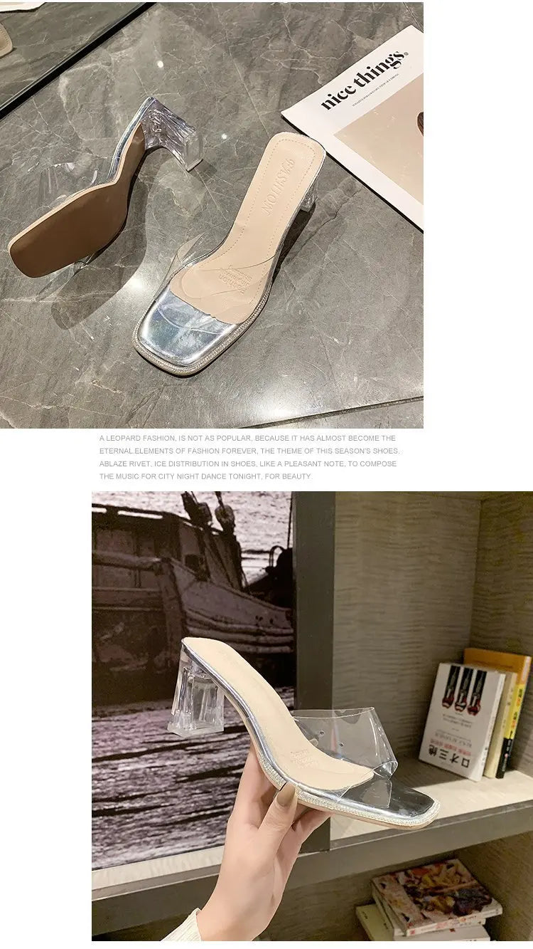 Summer Women Pumps Sandals PVC Jelly Slippers Open Toe High Heels Women Transparent Perspex Slippers Shoes Heel Clear Sandals