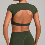 No Padded Women's Yoga T-shirt Short Sleeves Bra Backless Fitness Top Beautiful Back Gym Clothes Form-fitting Running Tee