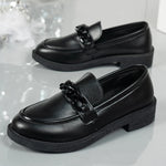 Chain Decor Patent Leather Women's Loafers Comfortable Slip On Med Heel Student Shoes Woman Plus Size Point Toe Oxford Shoes 42