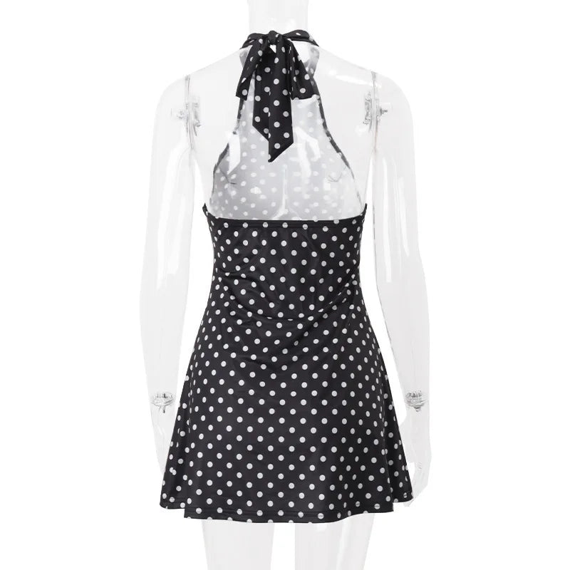 Wave Point Dress Summer New Women's Fashion Hanging Neck Mini Skirt Pure Desire Off Shoulder Spicy Girl Short Skirt Party Dress