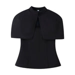 Women's Fashion Casual Shawl-Style Waist-Cinching Top Solid Color For Woman Elegant Cape Sleeve Top For Women White Black 81FF