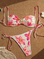 Sexy Pink Floral Print Micro Bikini 2025 Women Metal Starfish Ornament Pleate Push Up Thong Swimsuit Bathing Suit Pool Swimwear
