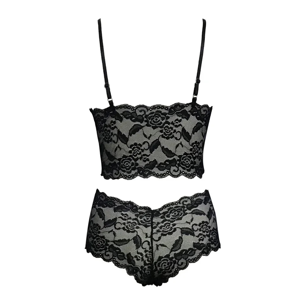 2026 New Floral Thin Lace Lingerie Set Women Triangle Cup Bralette Adjustable Strap Printed Intimate Underwear Suit