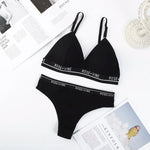 Women's Ribbed Wireless Triangle Bralette and Thong Set Low Rise Panties Daily Wear Comfort Underwear Ladies Sexy Lingerie Set